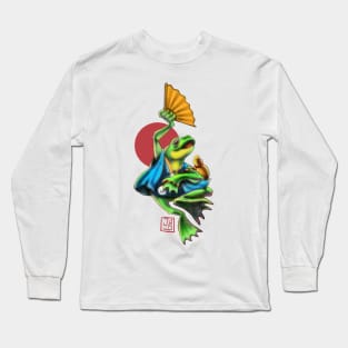 japanese sakè dancing toad with fan Long Sleeve T-Shirt